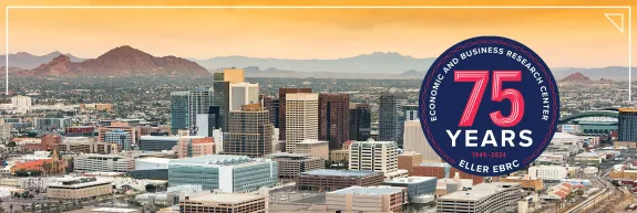 Aerial view of Phoenix with EBRC logos