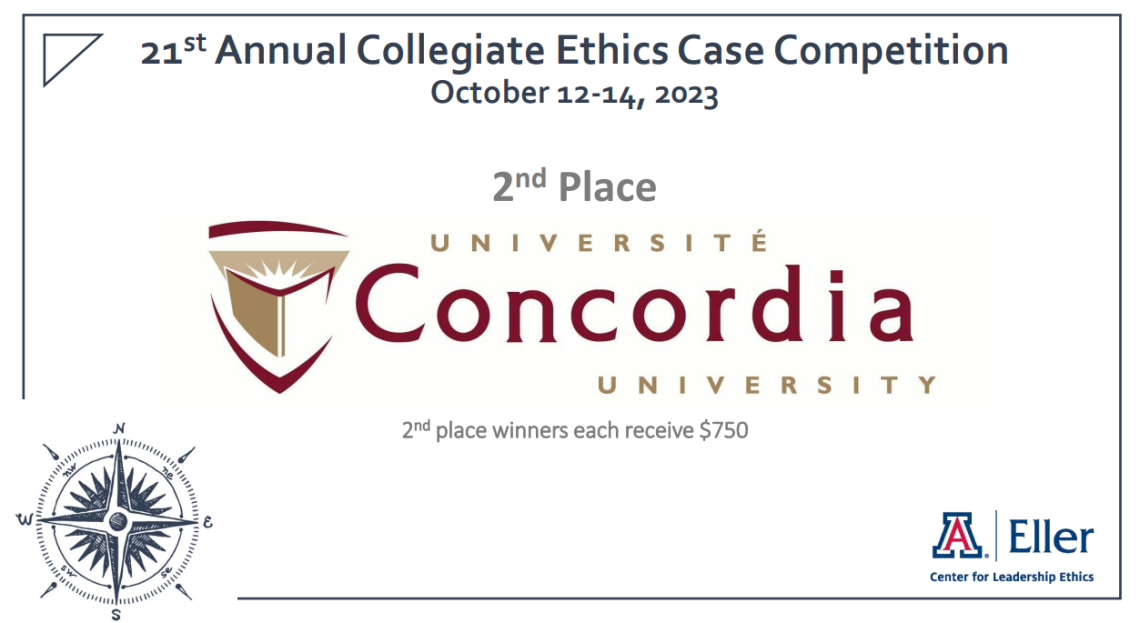 Collegiate Ethics 2nd place winner Concordia University
