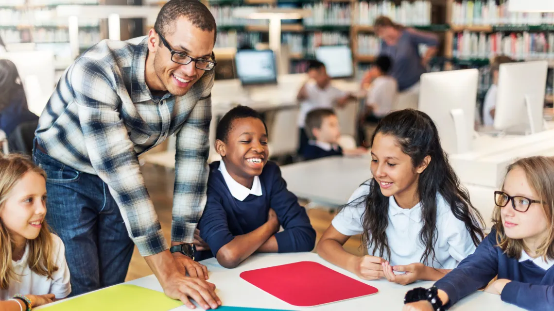 Elementary students and teacher