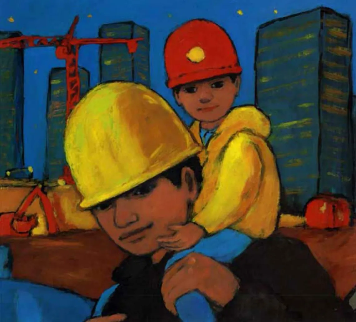 construction worker and son