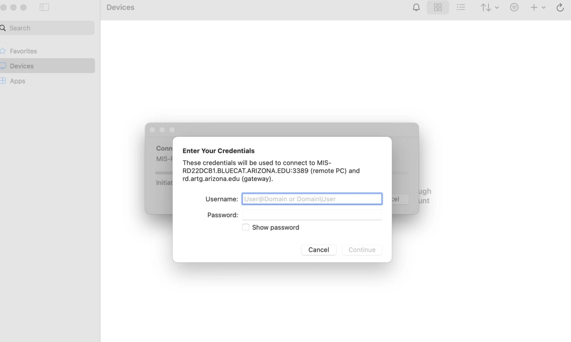 Input your domain credentials again to attempt login.