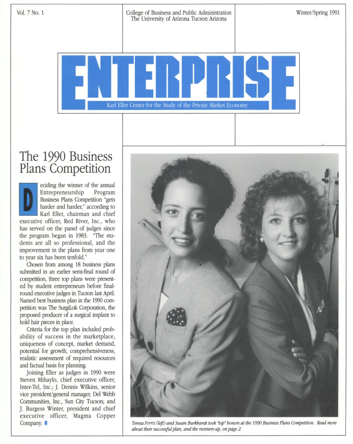 1991- Winter/Spring issue of Enterprise, the publication of the Karl Eller Center