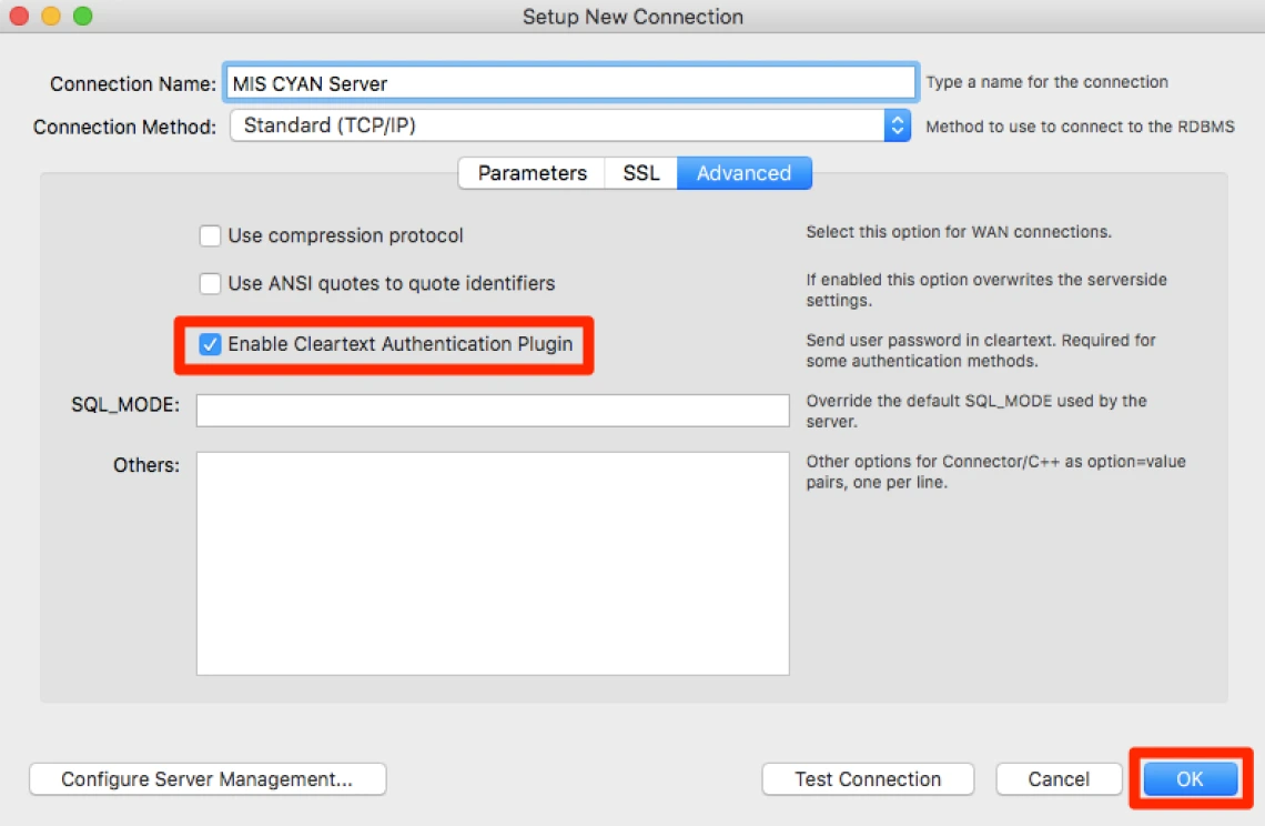 Enable Cleartext authentication Enable Cleartext authentication