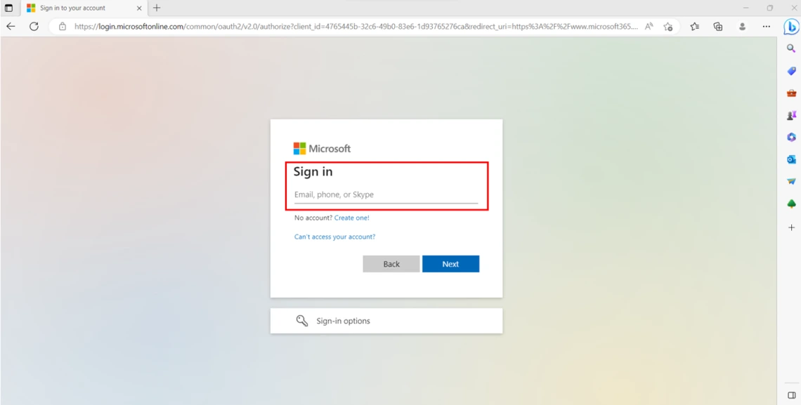 Screenshot shows a student entering their UA e-mail address at the Microsoft logon prompt. Screenshot shows a student entering their UA e-mail address at the Microsoft logon prompt.