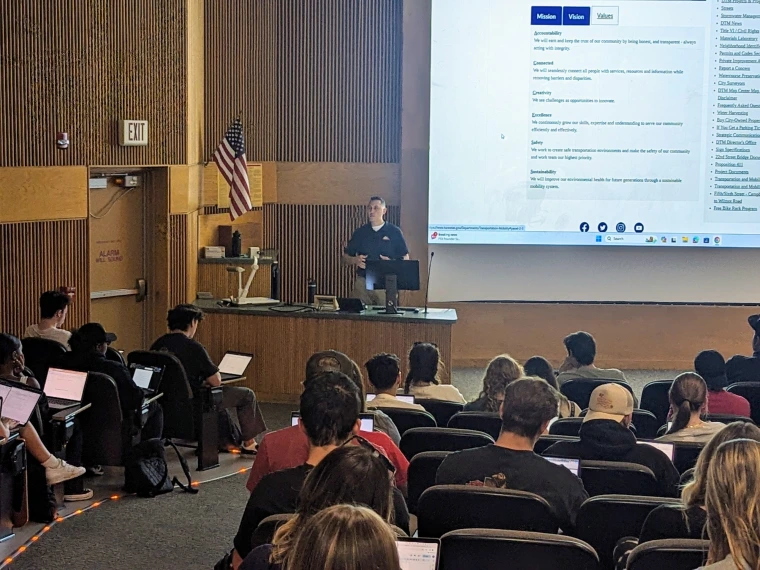 Guest speaker in lecture hall