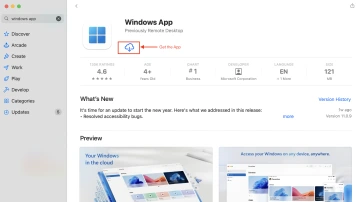 Install and open Microsoft's Windows App, approving requests and granting permissions as needed.