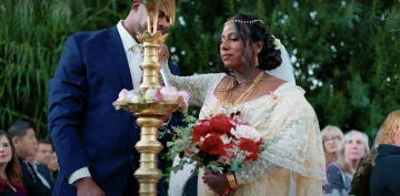 A couple at their wedding