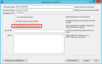 Ensure that Enable Cleartext Authentication Plugin is selected