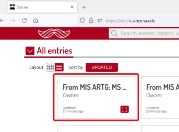 Click on the stache entry that we have shared with you to view its details. Entries we share begin with "From MIS ARTG". Click on the stache entry that we have shared with you to view its details. Entries we share begin with "From MIS ARTG".