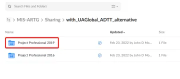 On our UA@Box folder, select the folder for the MS Project media you need for your studies.