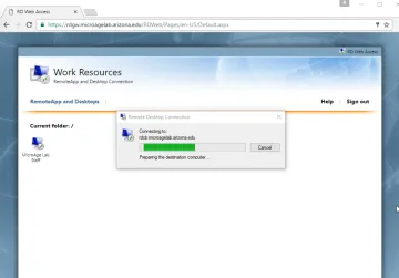 The remote desktop client will attempt to connect to you to your resource. The remote desktop client attempting to connect to the resource.
