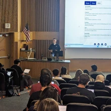 Guest speaker in lecture hall