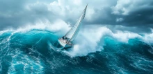 Ship on high seas