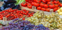 Grapes and tomatoes market stand